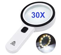 ARSUK Magnifying Glass with Light - 30X Handheld Magnifier with 12 LED Lights for Reading, Hobbies, Coins, Jewelry, Craft Work, Inspection - Strong Lens for Seniors & Macular Degeneration