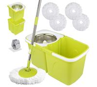 ARSUK Mop and Buckets Sets with 4 Extra Microfibre Heads - 360° Rotating Spin Mop with Wringer System - Adjustable Stainless Steel Handle for Home, Office, Tiles, Wood, Laminate Floors Cleaning