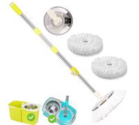 ARSUK Spin Mop Head Base Handle with 2 Microfibers Head Refills - Stainless Steel Mops Stick/Rod/Pole Replacement for 360° Spin Buckets Systems, Universal Mop Handle for Floor Cleaning