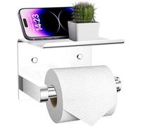 ARSUK Toilet Roll Holder - Stick or Drill Toilet Roll Storage Wall Mounted - Self Adhesive Chrome with Shelf - Toilet Paper Stainless Steel Loo Holder for Bathroom, Washroom, Kitchen In Silver