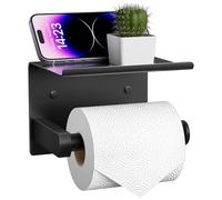 ARSUK Toilet Roll Holder - Stick or Drill Toilet Roll Storage Wall Mounted - Self Adhesive Chrome with Shelf - Toilet Paper Stainless Steel Loo Holder for Bathroom, Washroom, Kitchen In Black