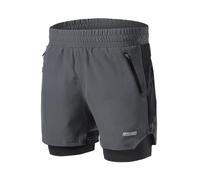 ARSUXEO Men's 2 in 1 Active Running Shorts with 2 Zipper Pockets B191 Dark Grey XXL