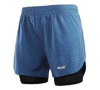 ARSUXEO Running Shorts Men Gym Shorts with Compression Shorts 2 in 1 Running Shorts for Workout Soccer Basketball B179 Blue S