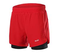 ARSUXEO Running Shorts Men Gym Shorts with Compression Shorts 2 in 1 Running Shorts for Workout Soccer Basketball B179 red S