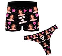 ARSWENGER Custom Underwear Set with Photo, Funny Boxer Briefs Thongs for Couples, Personalized Wife Husband Face Picture Underpants, Novelty Bikini Knickers Panty Valentine's Day Birthday Gifts (A14)