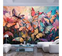 Art 3D Mural Wallpaper Colorful butterflies among vibrant flowers Colorful butterflies among vibrant flowersSelf Adhesive Removable Picture Photo 3D Paste Living Room The Wall For Bedroom Border