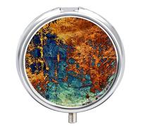 Art Abstract Graphic Background Dark Orange Black Pattern Iron Pill Box Case Organizer with Internal Separate Plastic Dividers, Travel Small Medicine Bag Holder Carrier Round Container