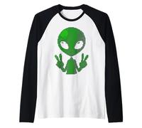 Art Alien Peace Sign UFO Raglan Baseball Tee