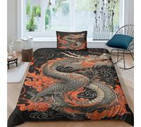 Art Animal Duvet Cover Single（135x200cm） 3D Printing Chinese Dragon Duvet Cover Sets Soft Microfibre Bedding Set 2 Pcs with Pillow Cases,Suitable for Boys Girls And Adults