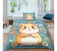 Art Animal Duvet Cover Single（135x200cm） 3D Printing Hamsters Duvet Cover Sets Soft Microfibre Bedding Set 2 Pcs with Pillow Cases,Suitable for Girls,Boys And Adults