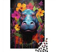 Art Animal Hippopotamus Jigsaw Puzzles Puzzle for Adults Kids. 1000 Pieces Great Gifts Challenge Toy Educational Game Home Decoration for Educational Games Gifts 1000pcs (38x26cm)