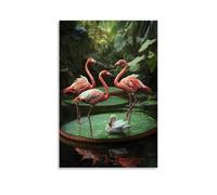 Art Animals- Flamingo Ballerinas Performing Swan Lake on A Giant Lily Pad Stage Modern Hanging Wall Decor - Artistic Mural Print16x24inch(40x60cm)