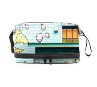 Art Artsy Brick Wall Double Layer Cosmetic Bag for Women and Girls, Travel Toiletry Bag Makeup Handy Pouch Organiser Bag with Brush Compartment