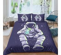 Art Astronaut 3D Comforter Cover for Childrens And Adults Printed Space Explorer Quilt Cover Pillowcases Duvet Cover Set Microfiber with Pillow Cases Zipper Quilt Bedding Set Double（200x200cm）