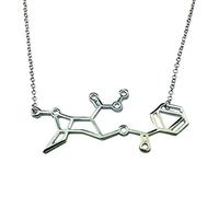 Art Attack Cocaine Molecule Chain Necklace, Coke Snuff Spoon Blow Toot Dopamine DNA Chemistry Science Party Favor Charm Pendant (Silver)