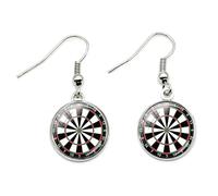 Art Attack Dartboard Dangle Earrings, Dainty Dart Board Charm Pendant (Silver)