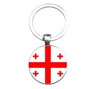 Art Attack Georgian Flag Keychain, Georgia Strength is in Unity National Football Soccer Team Accessories History Party Favor Fan Car Key Chain Ring Pendant Charm (Silver), Silver, S
