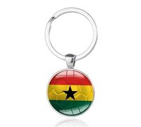 Art Attack Ghana Flag Soccer Keychain, Black Stars National Football Team Accessories History Party Favor Fan Car Key Chain Ring Pendant Charm (Silver), Silver, S