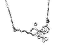 Art Attack Mary Jane Molecule Chain Necklace, Marijuana THC CBD Weed DNA Chemistry Science Pendant Charm (Silver), Metal