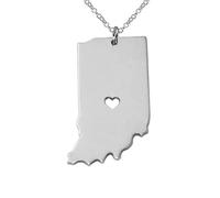 Art Attack Stainless Steel I Love Indiana Necklace, Hoosier State Heart Map Pendant (Silver)