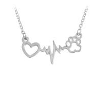Art Attack Stainless Steel I Love My Dog Paw Print Chain Necklace, Forever In My Heart Pet Lover Puppy Mom Rescue Charm Pendant (Silver)