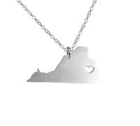 Art Attack Stainless Steel I Love Virginia Necklace, Old Dominion Mother of Presidents State Heart Cavaliers Hokies Map Pendant (Silver)