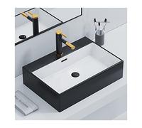 Art Basin 23.6"x16.5" Rectangle Ceramic Countertop Bathroom Vanity Vessel Sink with Pop Up Drain and Faucet Vanity Sink(Black)