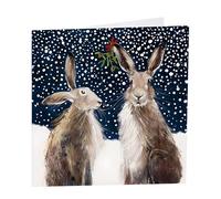 Art Beat Charity Christmas Card Pack of 6 - Hares in the Snow - Flitter Finish - Christmas Card Multipack - In Aid of UK Charities - 'Meet Me Under the Mistletoe'