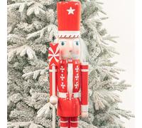 Art Beauty 4ft Red and White Wooden Christmas Nutcracker Soldier Figurine Life Size Collectible Nutcracker Decorations for Christmas Decorations