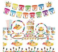 Art Birthday Party Decoration, Colour Party Accessories, Plates Cups Napkins Tablecloth Happy Birthday Banner Cake Toppers for Children Artists Colour Graffiti Painting Birthday Party