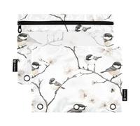 Art Black - Capped Chickadee Birds White Rings Binder Pockets Storage Bag for 3 Hole Binder Pouches with 3 Holes for Examination Stationery Organizer Upplies