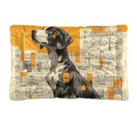 Art Black Dog White Sheet Music Score Orange Washable Dog Beds Crate Pad Soft Anti-Slip Kennel Pad for Large Jumbo Medium Small Dogs 36" x 24"