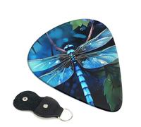 Art Blue Dragonfly 6 Pack Guitar Picks With Holder, Personalized Guitar Plectrums Non-Slip Portable Ukulele Bass Picks 0.96mm For Acoustic Guitar Lovers Gifts