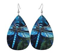 Art Blue Dragonfly Leather Earrings Dangle Drop for Women Lightweight Teardrop Earrings Pendant Christmas Birthday Gift Fashion Jewelry Outfits Accessories