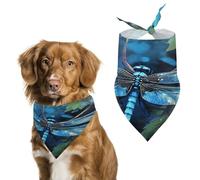 Art Blue Dragonfly Pet Scarf Adjustable Pet Accessories Triangular Scarf Washable Floral Print Puppy Bib Bandana Stylish Comfortable Cat Scarves for Holiday Scarfs