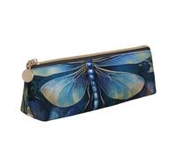 Art Blue Dragonfly Print Large Capacity Leather Pencil Case Smooth Zippered Pen Pouch School Travel Makeup
