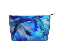 Art Blue Dragonfly Printed Make up Bag for Women Corduroy Makeup Bags Zipper Travel Cosmetic Bags Pouch Organizer