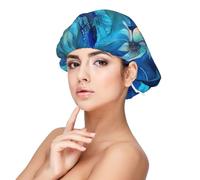 Art Blue Dragonfly Printed Satin Hair Bonnet for Sleeping Double Layer Silk Sleep Cap Hair Wrap Cap for Women Men