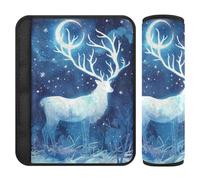 Art Blue Painting Deer Elk Moon 2 Pack Adult seat Belt Cover More Comfort Driving for Airplane forro para cinturon de seguridad