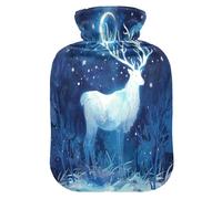 Art Blue Painting Deer Elk Moon hot Waterbottle with Soft Cover, 2L Water Bottle Bag for Arthritis, Arthritis