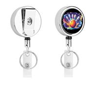 Art Bowling Ball Hitting Pins Retractable Badge ID Holder Keychain Reel with Clip for Office
