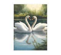Art Brick Puzzle 4x5.5in Building Block 3D Jigsaw with UV Beautiful White Swans on The Lake Printed Design