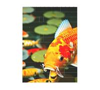 Art Brick Puzzle 4x5.5in Building Block 3D Jigsaw with UV Japanese Pretty Koi Fish Printed Design