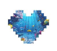 Art Brick Puzzle Heart-Shaped Colorful Ocean Theme Print 3D Jigsaw Building Blocks 30 Piece DIY Relaxing Gift