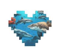 Art Brick Puzzle Heart-Shaped Dolphins Sea Turtle Shark Print 3D Jigsaw Building Blocks 30 Piece DIY Relaxing Gift