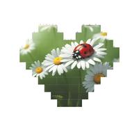Art Brick Puzzle Heart-Shaped Ladybug on Daisy Flower Print 3D Jigsaw Building Blocks 30 Piece DIY Relaxing Gift