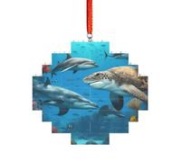 Art Brick Puzzle Lozenge Shaped 3D Jigsaw DIY Building Block Ornament Home Decor Dolphins Sea Turtle Shark Print