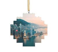 Art Brick Puzzle Lozenge Shaped 3D Jigsaw DIY Building Block Ornament Home Decor Hong Kong Print