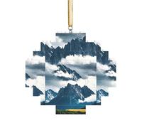 Art Brick Puzzle Lozenge Shaped 3D Jigsaw DIY Building Block Ornament Home Decor Mountains and Clouds Print