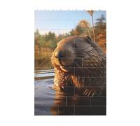 Art Brick Puzzle Set DIY Building Blocks 3D Jigsaw Beaver working2 Printed Design Desk Decor 37 Pcs